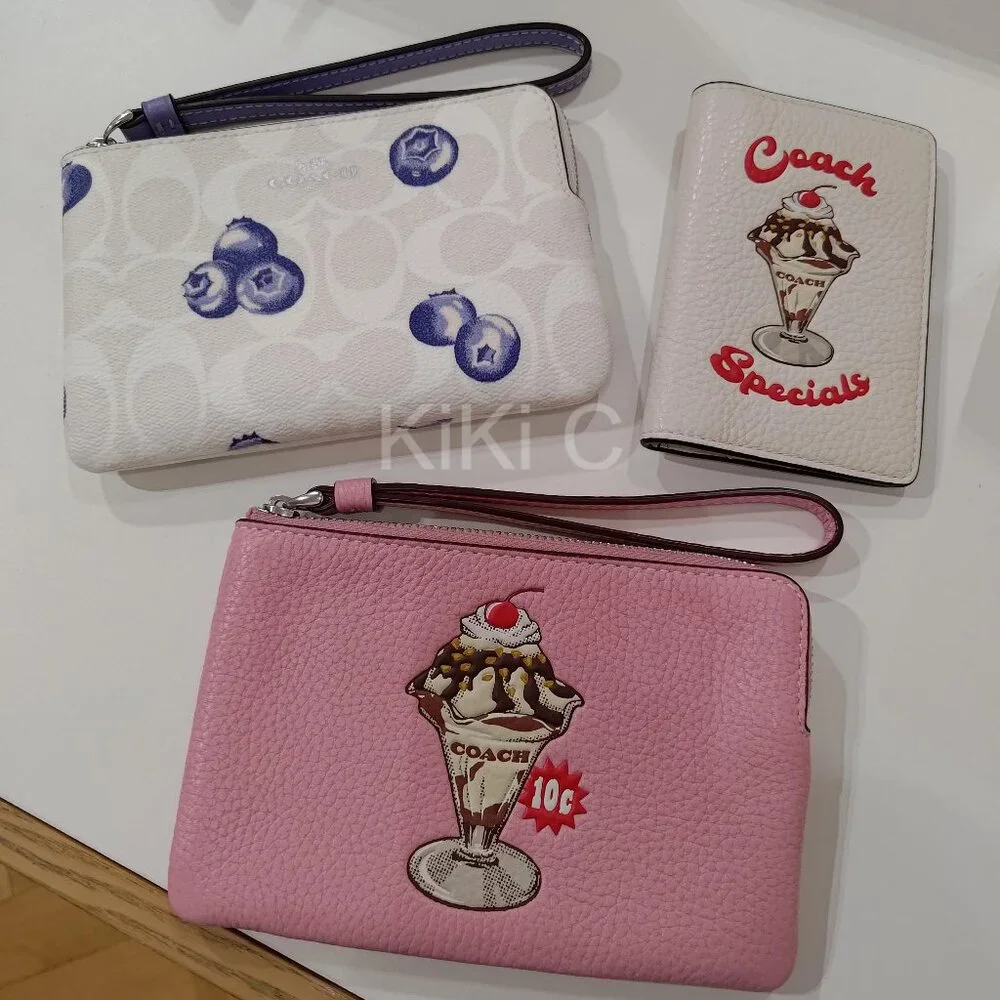Coach Corner Zip Wristlet With Sundae Graphic CU254 pink ice cream